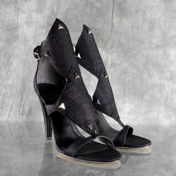 NIB Sigerson Morrison MARINO Embossed Black Leather Ankle Strap Sandals 7.5 - Picture 6 of 12